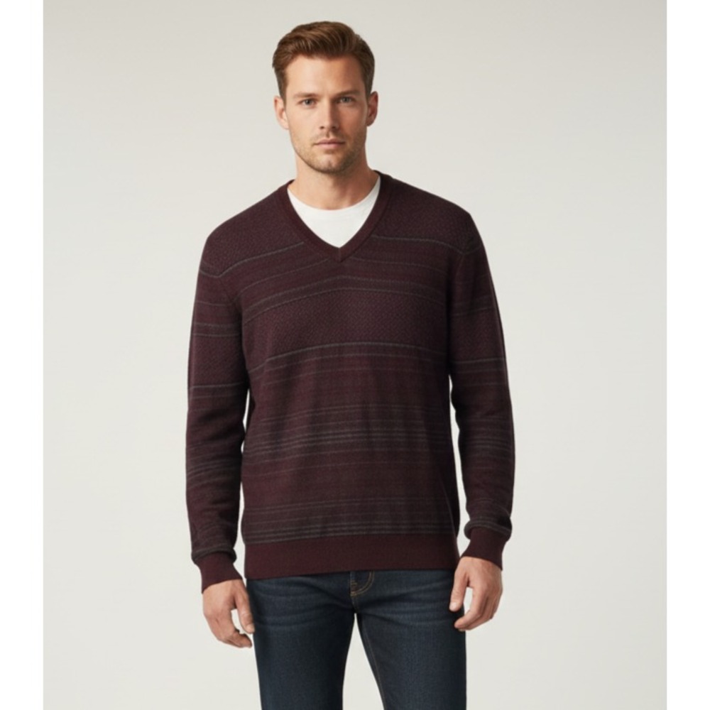 Perry Ellis Merino Blend Men's Size XXL‎ Burgundy V-Neck Long Sleeve Sweater